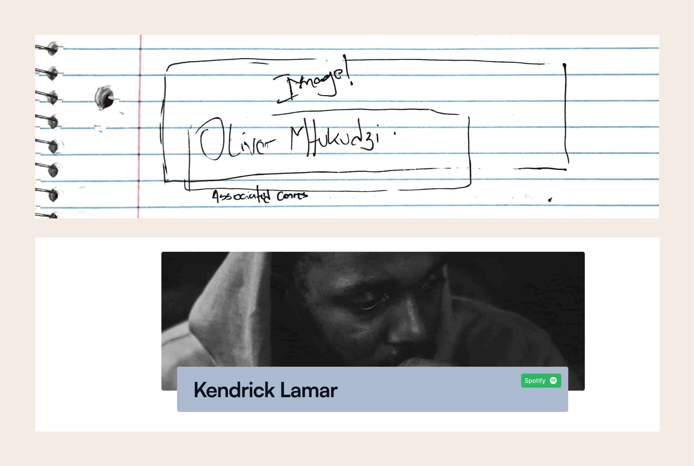 Low and high fidelity wireframes for the artist page header