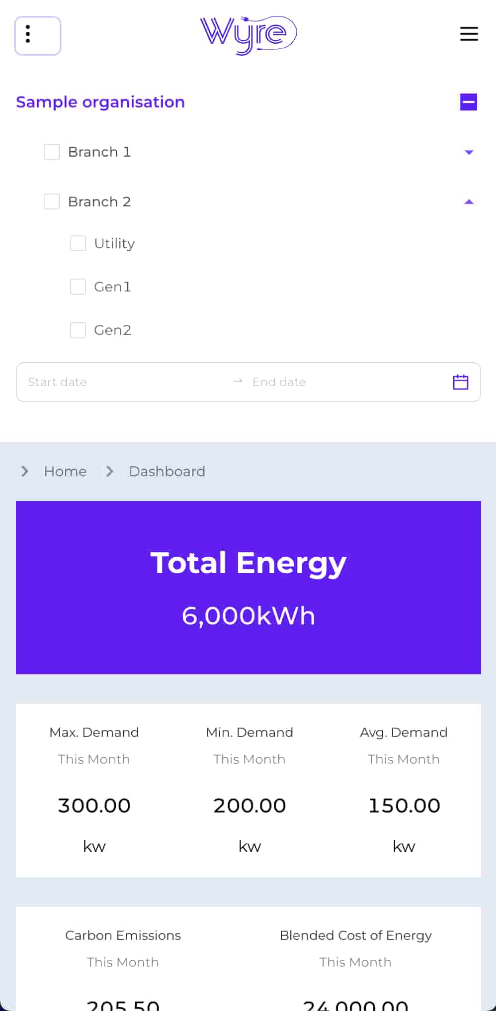 The mobile dashboard with the sidebar options expanded.